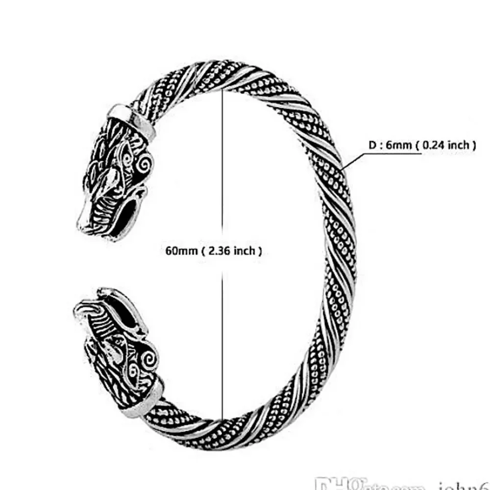 SILVER DRAGON VIKING BANGLE BRACELET
